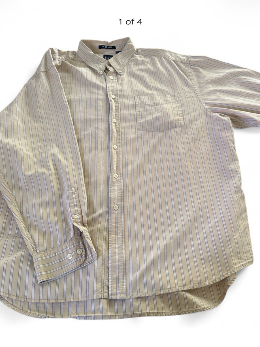 GAP Men’s Beige Button-Down Shirt with Blue Stripes